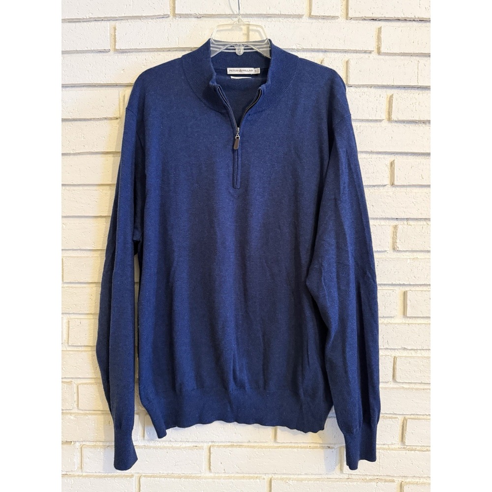 Peter Millar Cotton Cashmere Blend Knit 1/4 Zip Mens XL Long Sleeve Blue Sweater